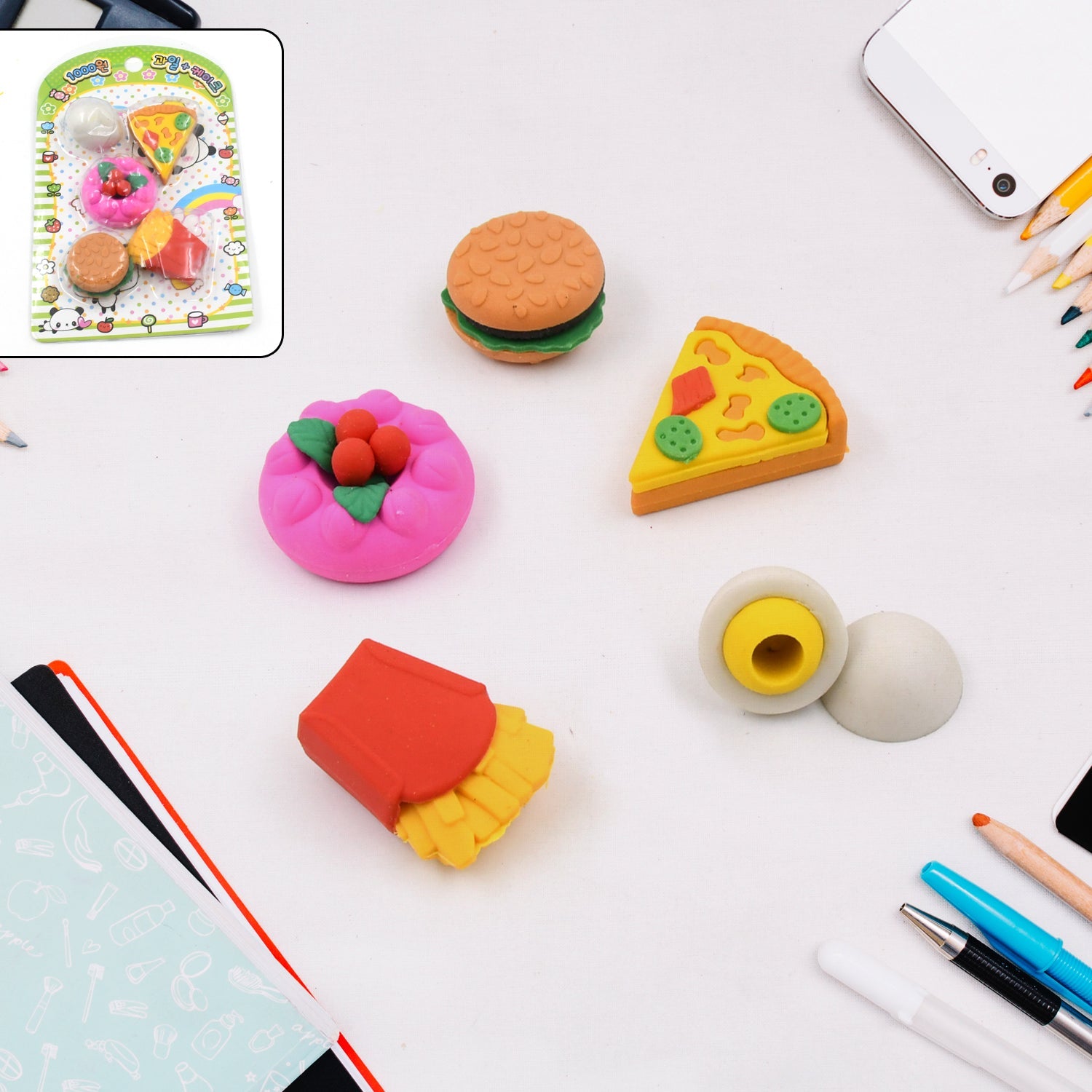 3D Food Shape Fancy & Stylish Colorful Erasers, Mini Eraser Creative Cute Novelty Eraser for Children Eraser Set for Return Gift, Birthday Party, School Prize(5 Pcs Set) 3D Food Shape Fancy & Stylish Colorful Erasers, Mini Eraser Creative Cute Novelty Eraser for Children Eraser Set for Return Gift, Birthday Party, School Prize(5 Pcs Set)